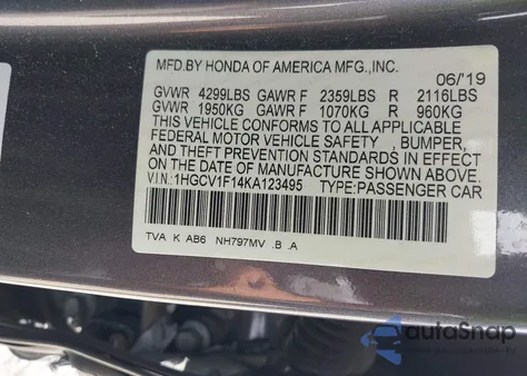 2019 Honda Accord Lx from USA, damaged, VIN 1HGCV1F14KA123495